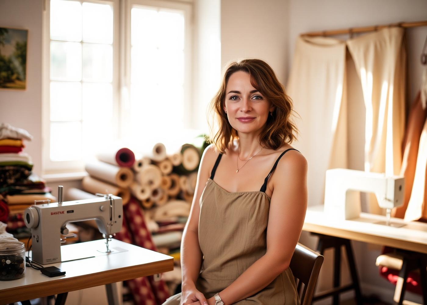 A fashion maker in her sunlit studio